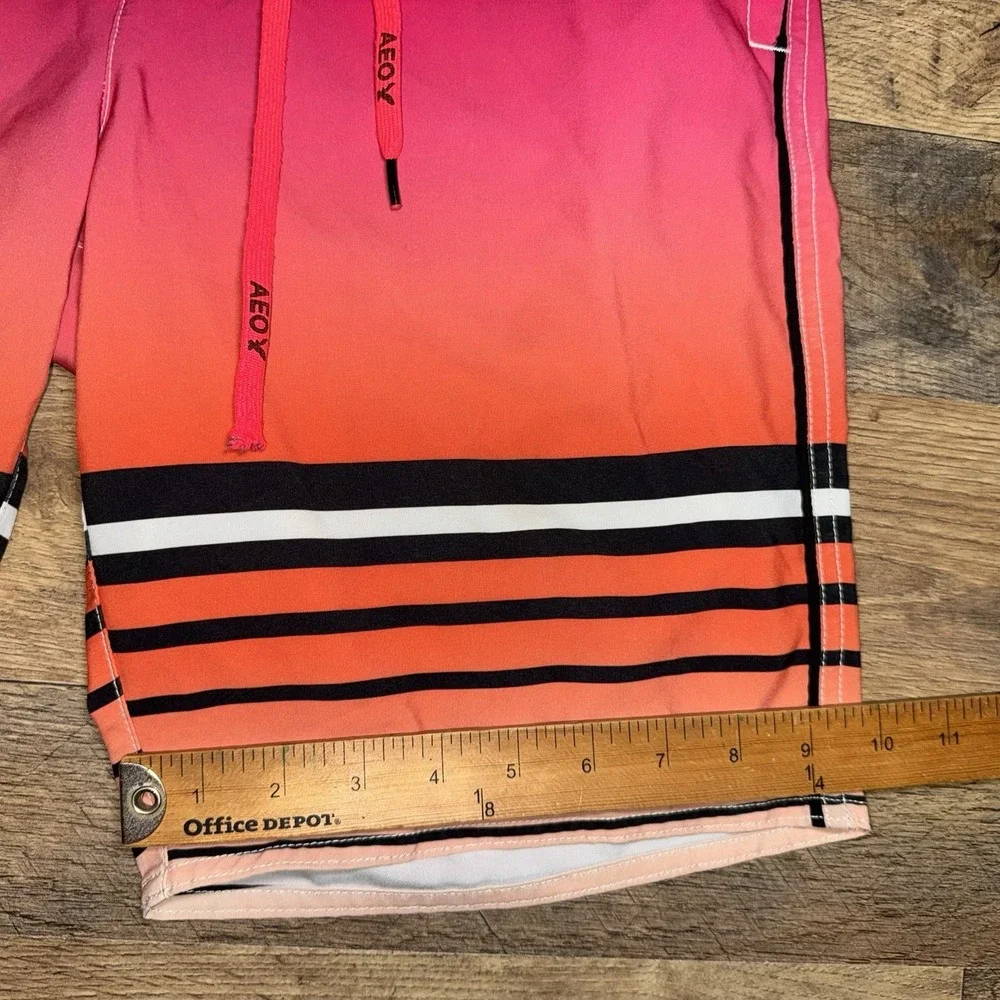 American Eagle‎ Board Shorts Flat Front Striped Sunset Ocean Beach (No Size Tag)